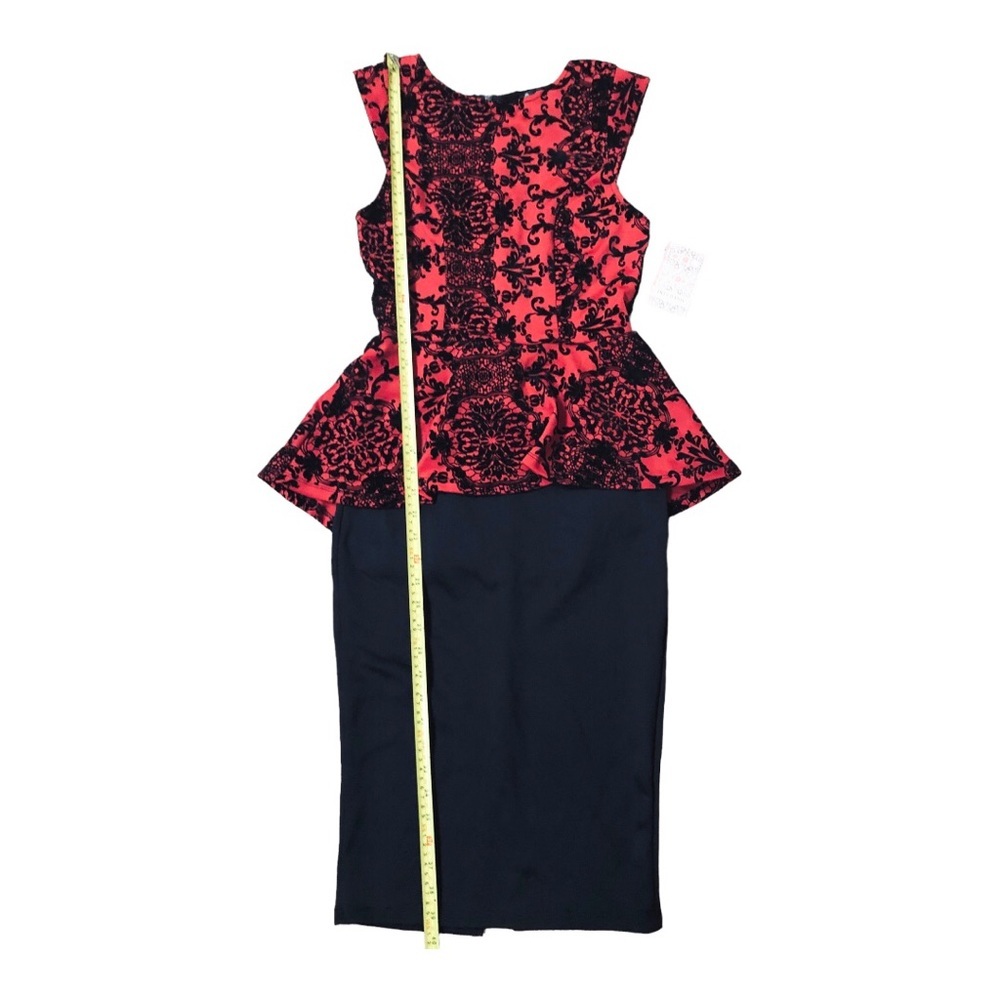 Red black floral embroidered lace back peplum fitted dress size small brand new - Picture 15 of 16